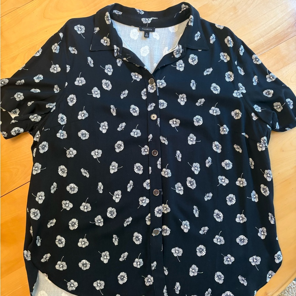 Talbots Black and White Floral Blouse